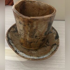 Rustic Brown Ceramic Cup and Saucer